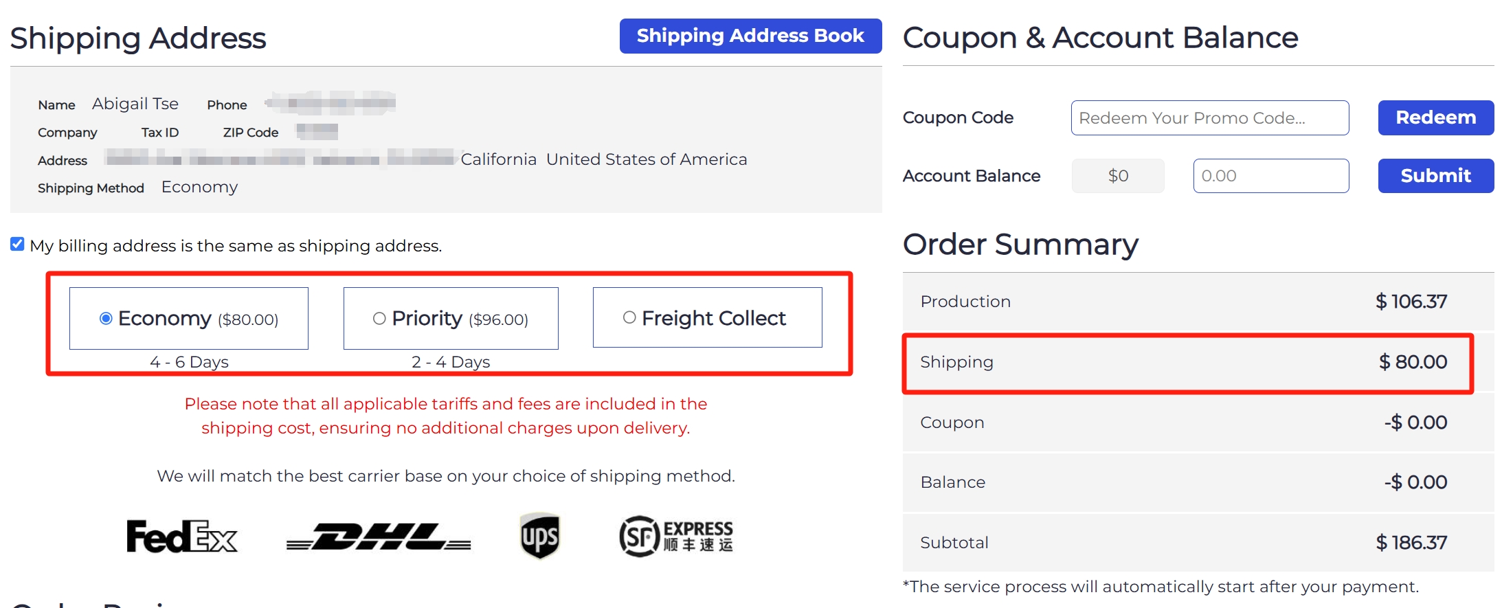 solution v1 for tariffs_shipping costs now include all tariffs and fees